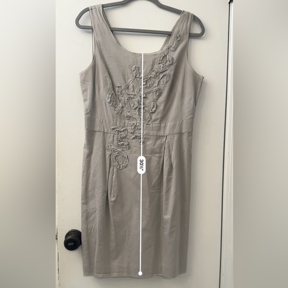 Ann Taylor LOFT Gray Cotton Sheath Dress Floral Applique With Beads Size 10 - Picture 12 of 15